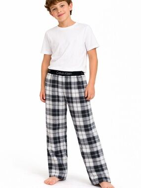 Calvin Klein • NWT Boys' Black & White Plaid Fleece Pajama Bottoms